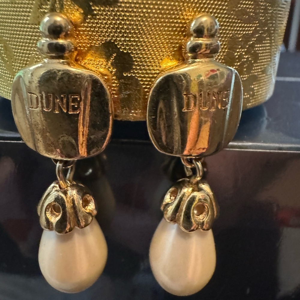 Dior Gold Tone Drop Earrings with Cream Pearl Drops